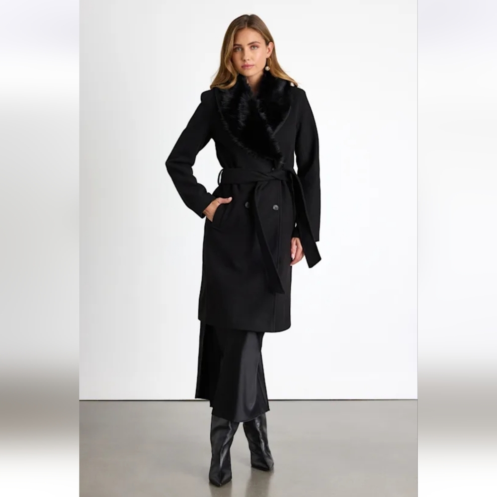 Lulus Cantrell Black Double-Breasted Faux Fur Coat - Picture 3 of 5